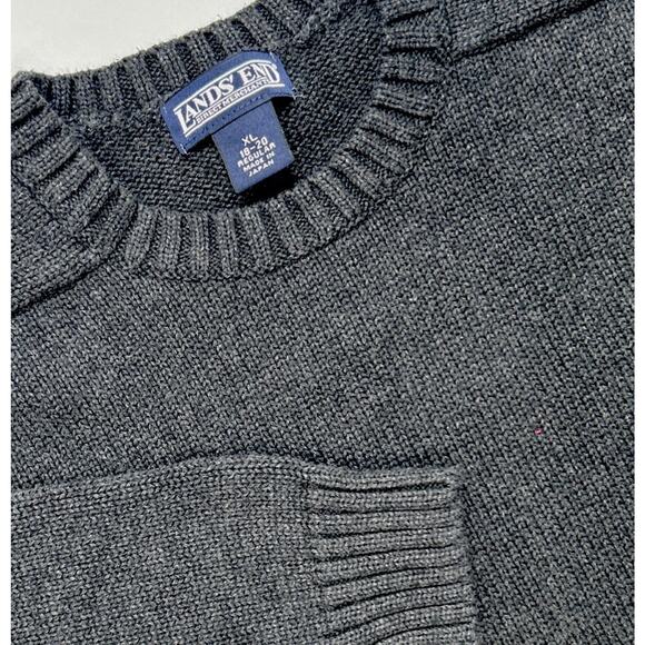 Vtg 90’s Lands End Thick Cotton Pullover Sweater Preppy Ribbed XL Japan Black - Picture 1 of 8